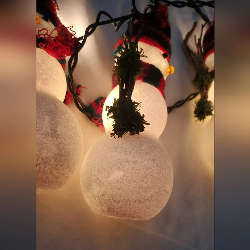 Christmas Snowman Light String Set Of 5 Figures Sparkly 10 Ft Long